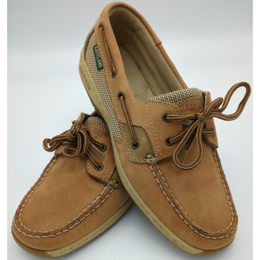 Eastland Solstice Boat Shoe Tan Stone Leather Womens Size 7 Loafer Oxford 370162